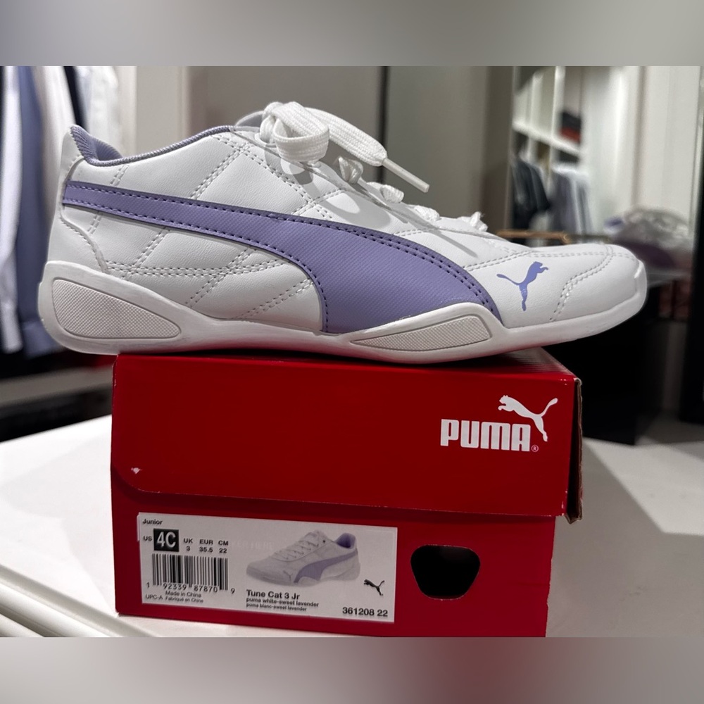 Puma Tune Cat 3 Jr white lavender Sz 4C athletic sports kids new w/ box child